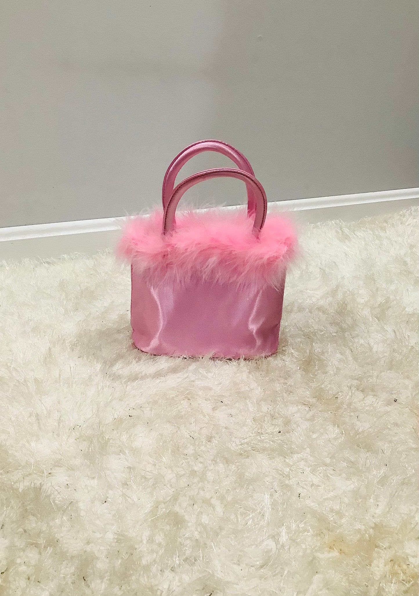 Naughty Queen Marabou Handbag – Satin Clutch with Rhinestone Charms