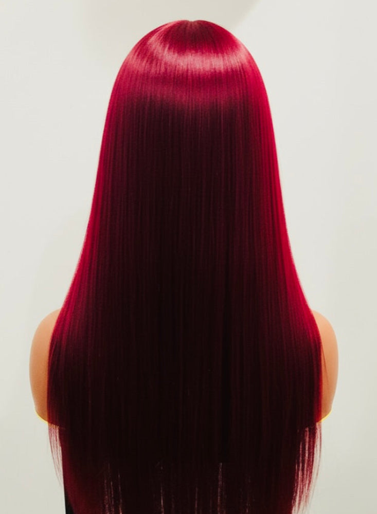Wine Red Straight Wig | Heat Resistant Synthetic – Pre-Owned