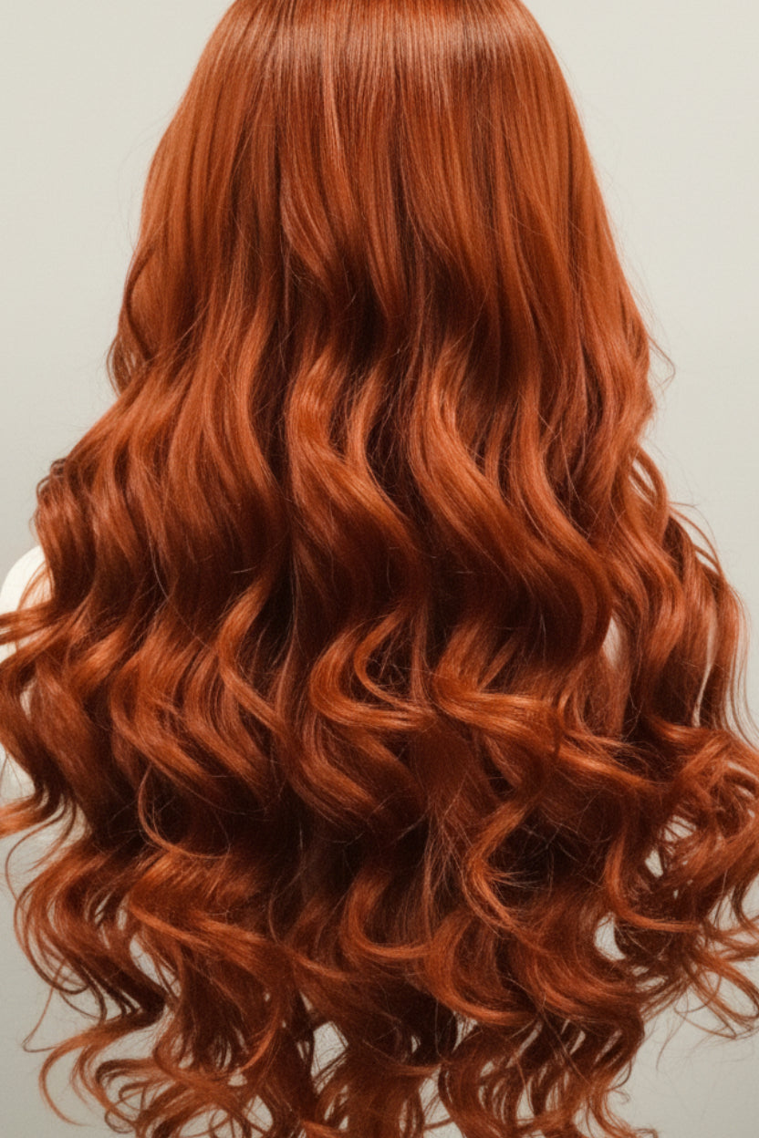 Orange Heat-Resistant Synthetic Wig with Full Bangs — Long Straight