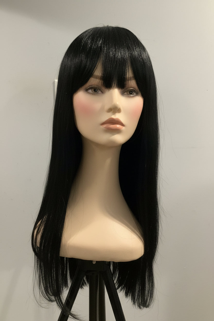 Black Straight Wig with Bangs | Long Heat-Resistant Synthetic Wig for Women