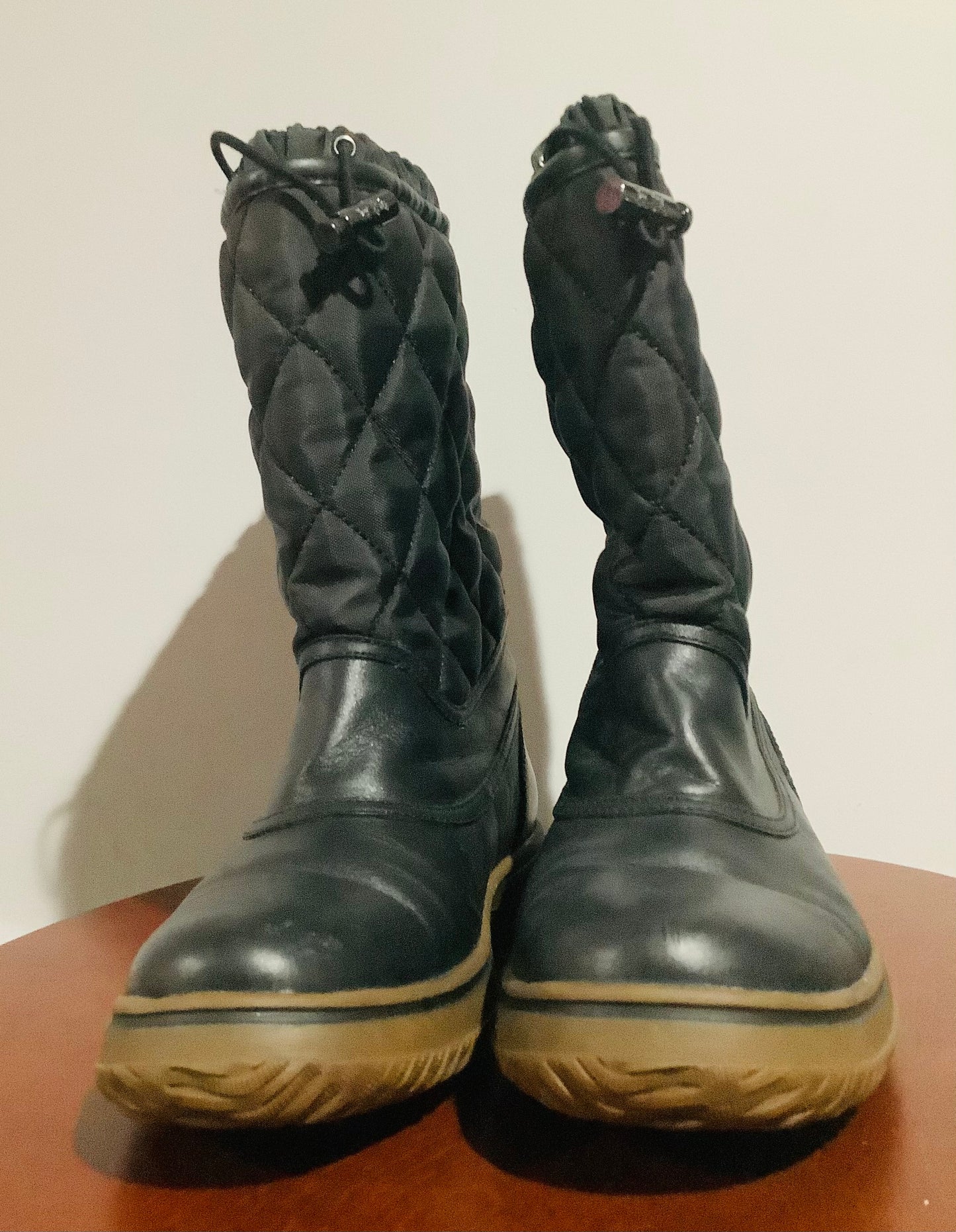 COACH: Samara Black Leather Quilted Nylon Mid Calf Boots Women's