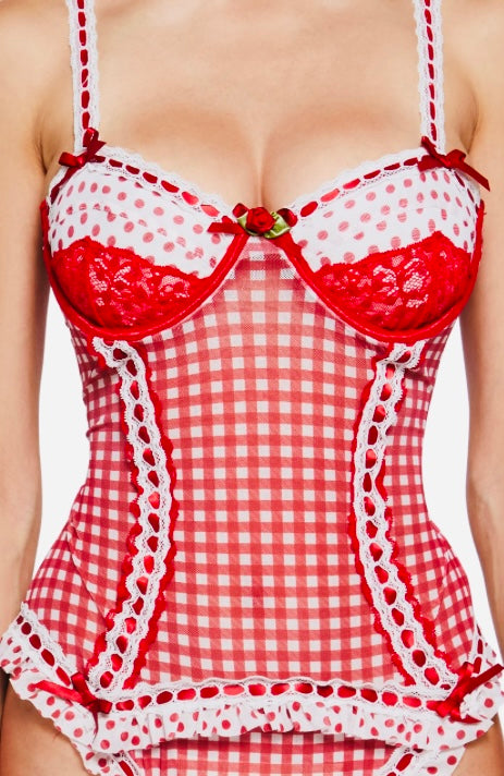 Dolls Kill: Pre-Owned Sugar Thrillz Country Romance Gingham Teddy -Used