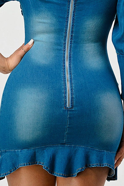 Casual Denim Ruffle Mini Dress