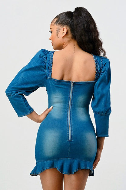 Casual Denim Ruffle Mini Dress