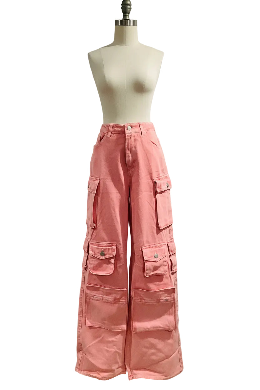 Fashion Nova Tall Lilly High Rise Wide Leg Cargo Jeans – Pink