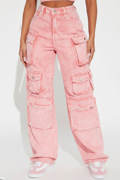 Fashion Nova Tall Lilly High Rise Wide Leg Cargo Jeans – Pink