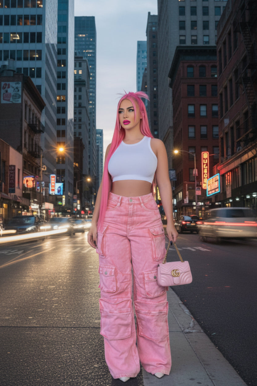 Fashion Nova Tall Lilly High Rise Wide Leg Cargo Jeans – Pink