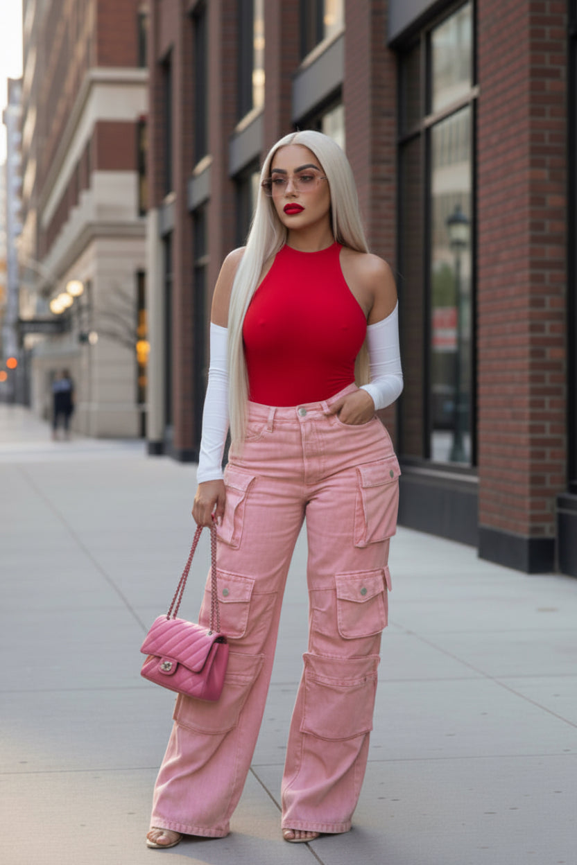 Fashion Nova Tall Lilly High Rise Wide Leg Cargo Jeans – Pink