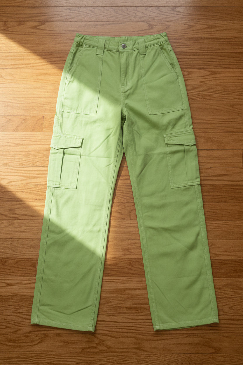 Wide Leg Cargo Carpenter Jeans in Green | High-Rise Denim