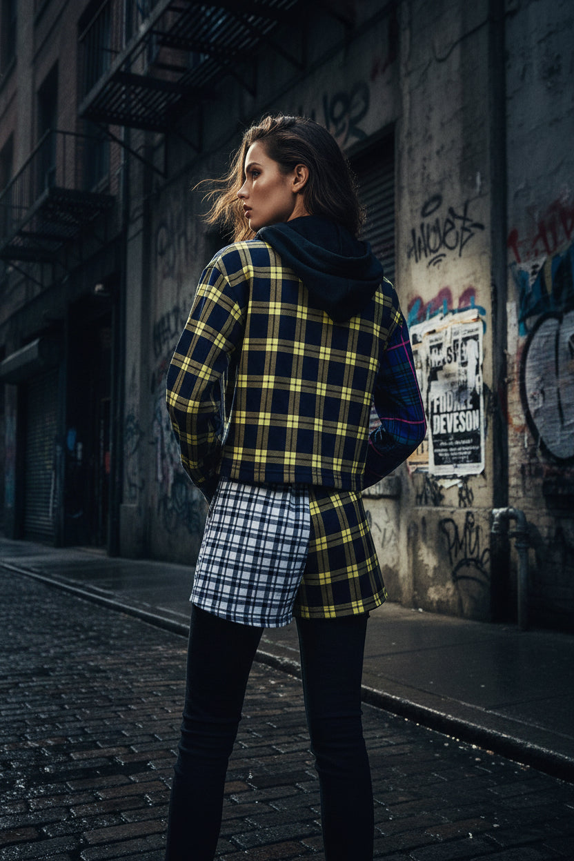 Box Em Plaid Two-Piece Short Set – Crop Hoodie & High-Waisted Shorts