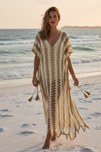 Ellie Crochet Cover Up Dress – White/Combo | Maxi Beach Cover Up