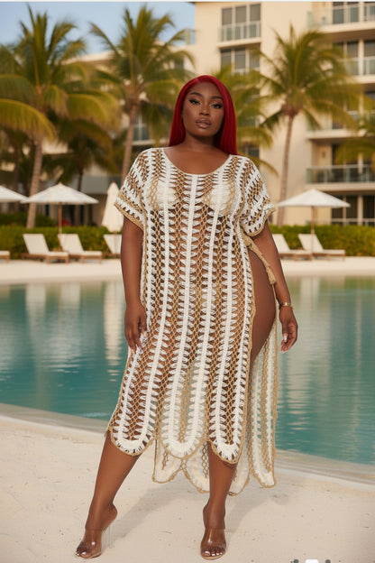 Ellie Crochet Cover Up Dress – White/Combo | Maxi Beach Cover Up
