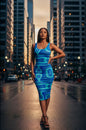 Women's Swirl Print Bodycon Midi Dress – Square Neck Tank Strap Dress