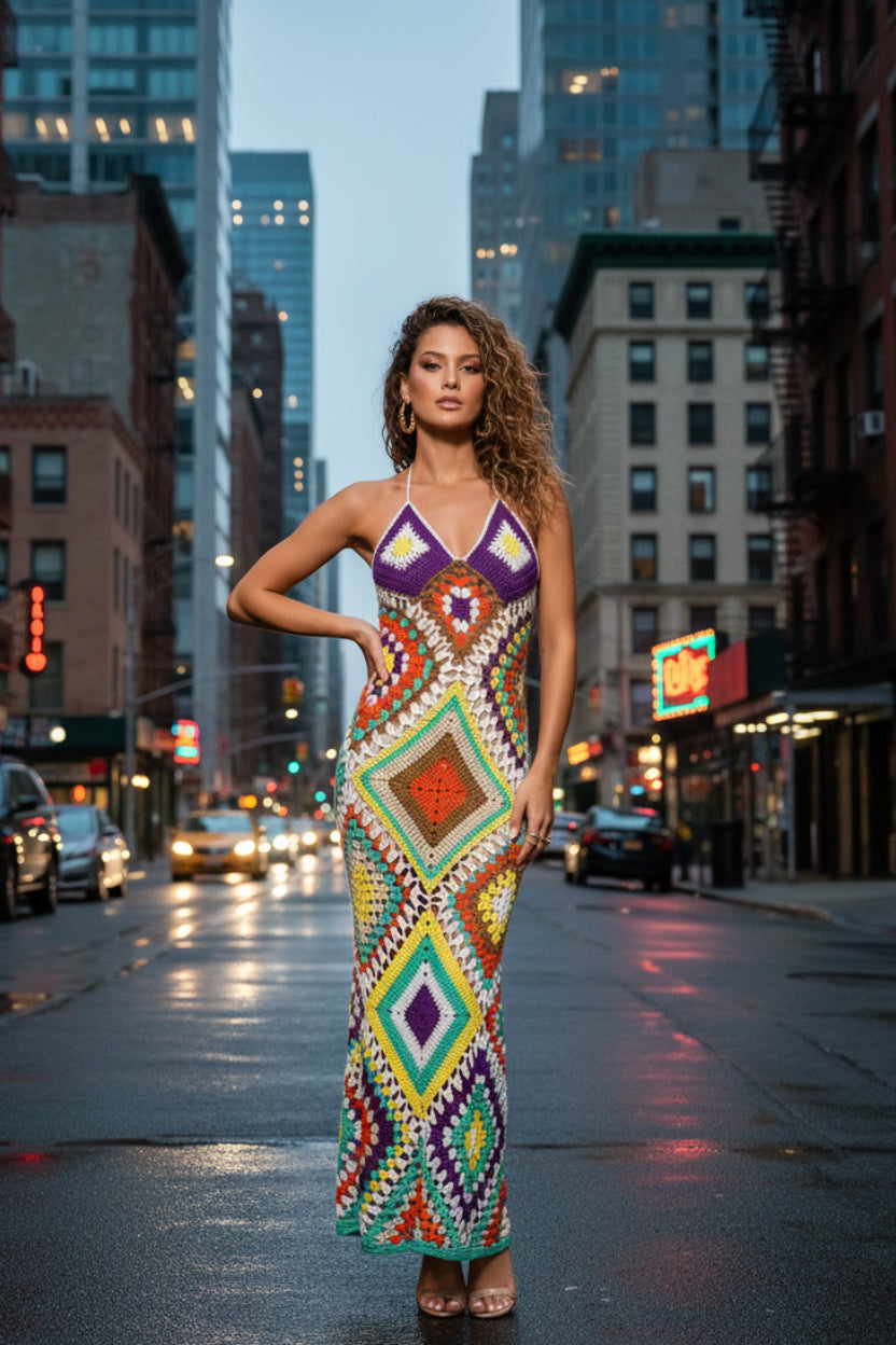 Crochet Knit Maxi Dress | Bohemian Sleeveless Sundress