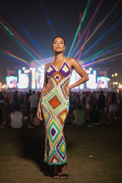 Crochet Knit Maxi Dress | Bohemian Sleeveless Sundress