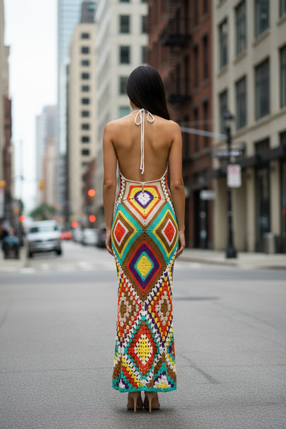 Crochet Knit Maxi Dress | Bohemian Sleeveless Sundress