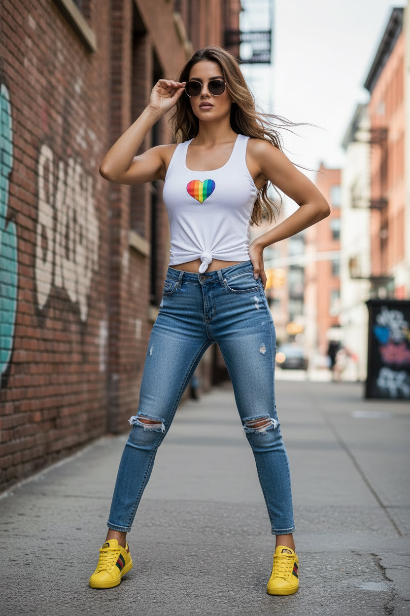 Celebrate Love Glitter Rainbow Tank Top