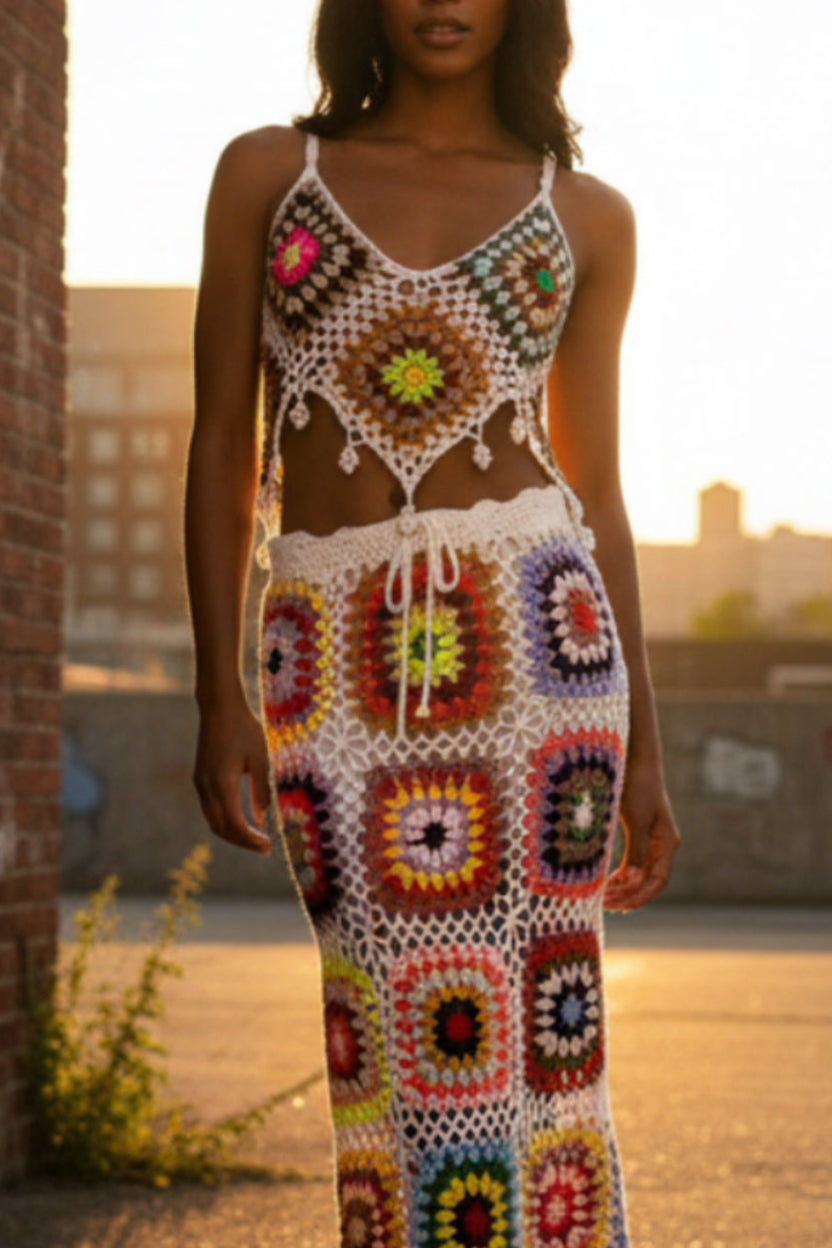Crochet Granny Square Two-Piece Set – Boho Style | Pre-Owned
