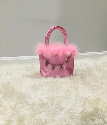 Naughty Queen Marabou Handbag – Satin Clutch with Rhinestone Charms