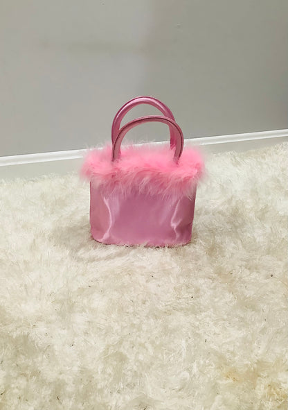 Naughty Queen Marabou Handbag – Satin Clutch with Rhinestone Charms