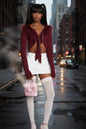 Naughty Queen Marabou Handbag – Satin Clutch with Rhinestone Charms