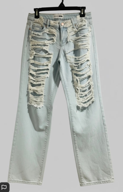 No Excuse Ripped Baggy Wide Leg Jeans — Light Wash Distressed Denim
