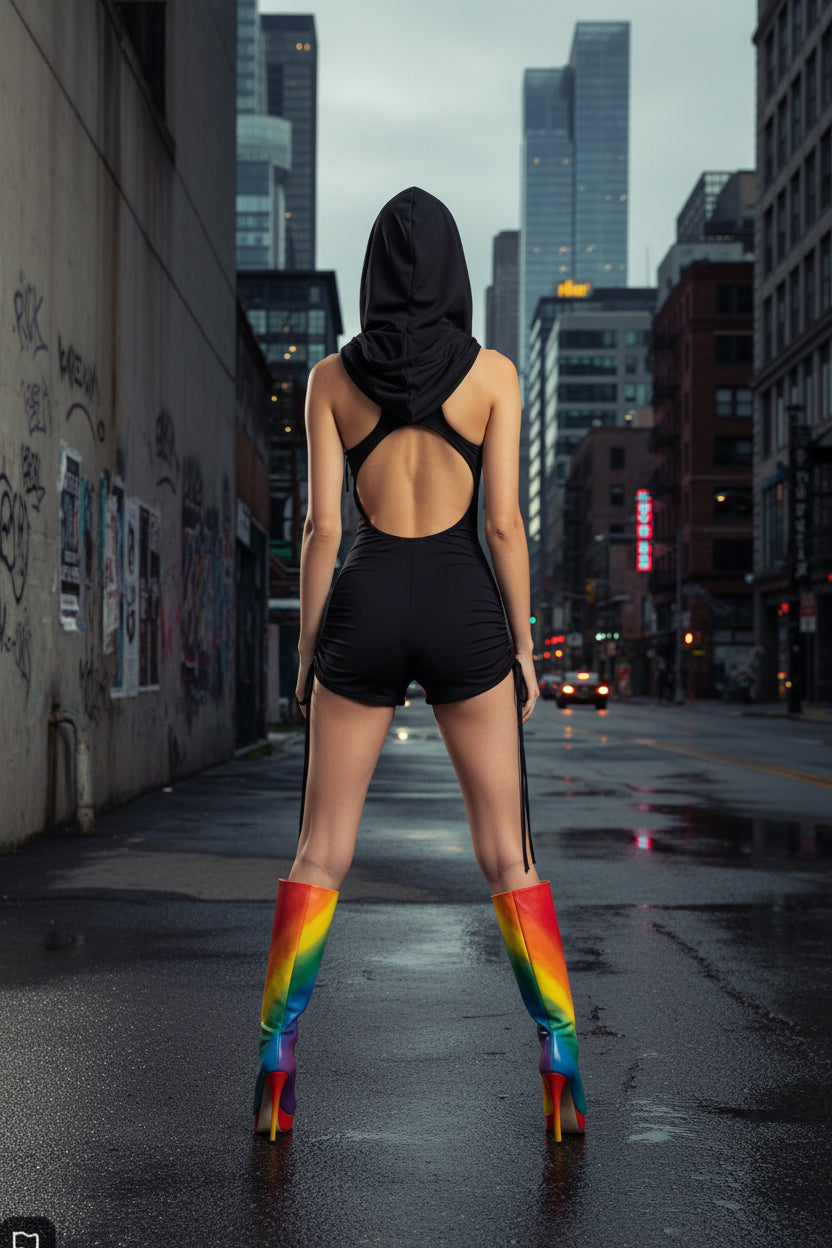 Darker Wavs Lace-Up Hooded Romper by Dolls Kill — Pre-Owned