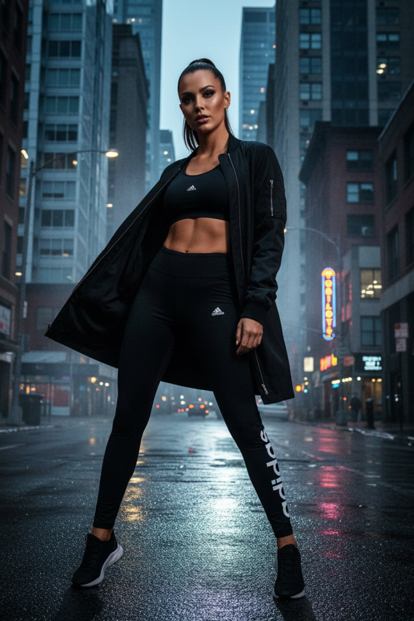 Women's Adidas Essential High-Waisted Leggings – Black/White Linear Logo