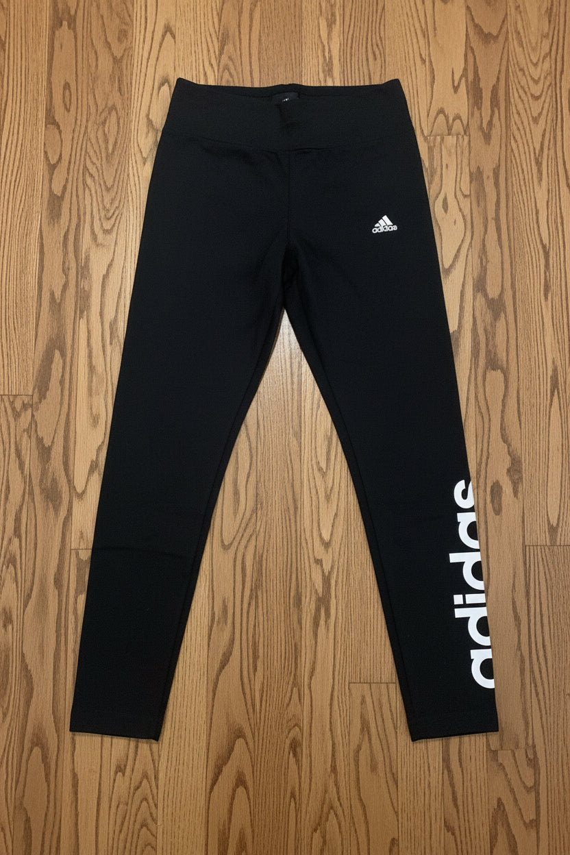 Women's Adidas Essential High-Waisted Leggings – Black/White Linear Logo