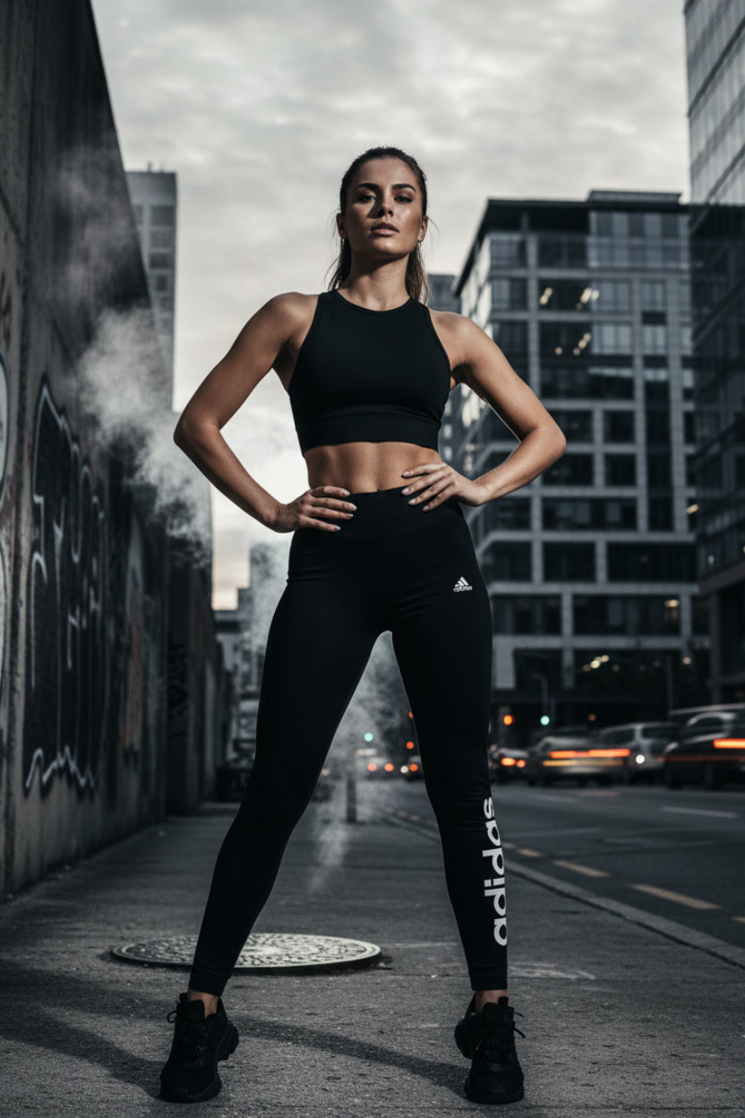 Women's Adidas Essential High-Waisted Leggings – Black/White Linear Logo