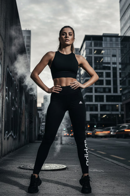 Women's Adidas Essential High-Waisted Leggings – Black/White Linear Logo