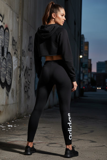 Women's Adidas Essential High-Waisted Leggings – Black/White Linear Logo