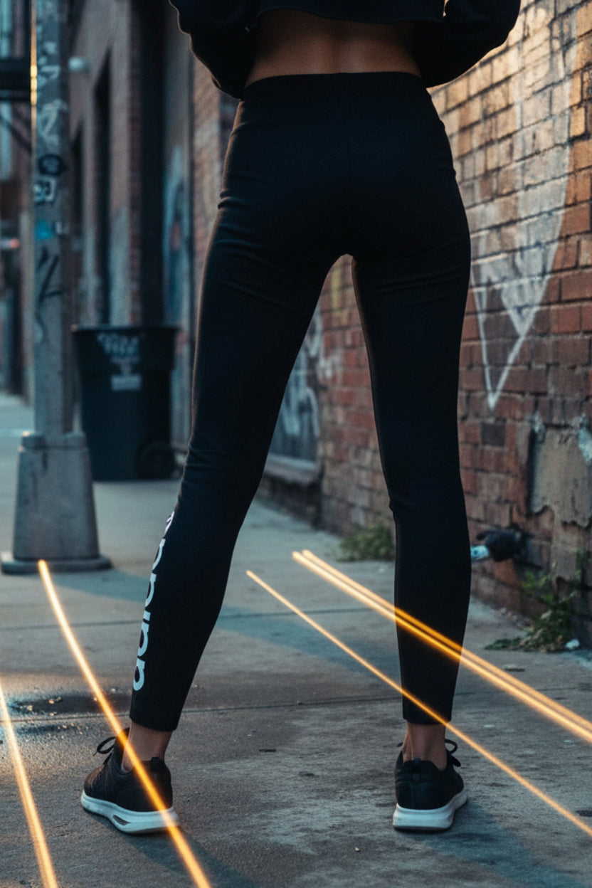 Women's Adidas Essential High-Waisted Leggings – Black/White Linear Logo