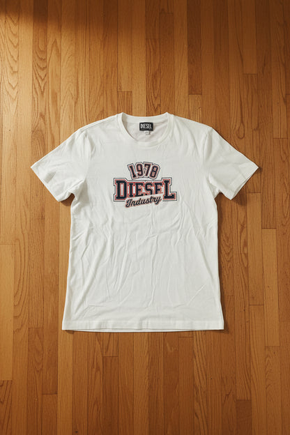 Diesel Men's 1978 Industry Graphic T-Shirt – White Slim Fit Crew Neck Tee