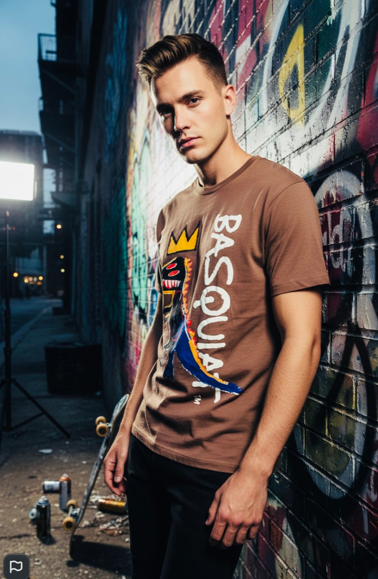 Basquiat Graphic Tee – Brown | Jean-Michel Basquiat Art Print T-Shirt