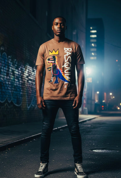 Basquiat Graphic Tee – Brown | Jean-Michel Basquiat Art Print T-Shirt