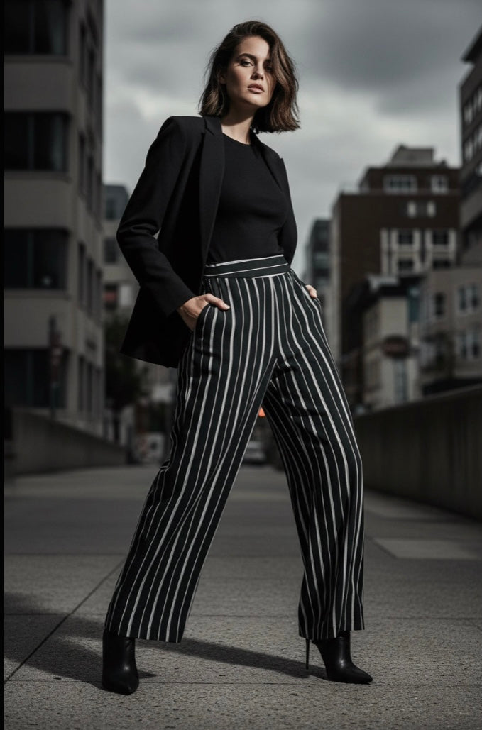 Blissful Breeze Striped Palazzo Pants – High Waist Wide Leg
