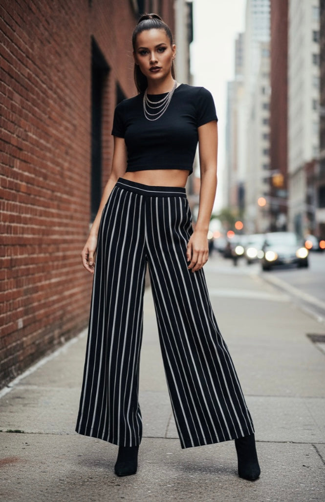 Blissful Breeze Striped Palazzo Pants – High Waist Wide Leg