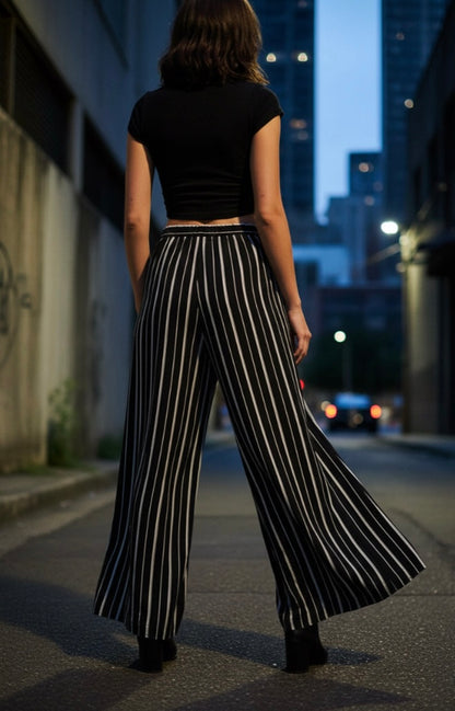 Blissful Breeze Striped Palazzo Pants – High Waist Wide Leg