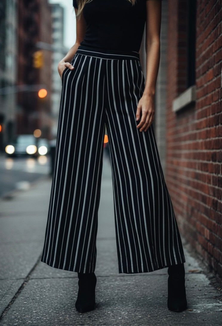 Blissful Breeze Striped Palazzo Pants – High Waist Wide Leg