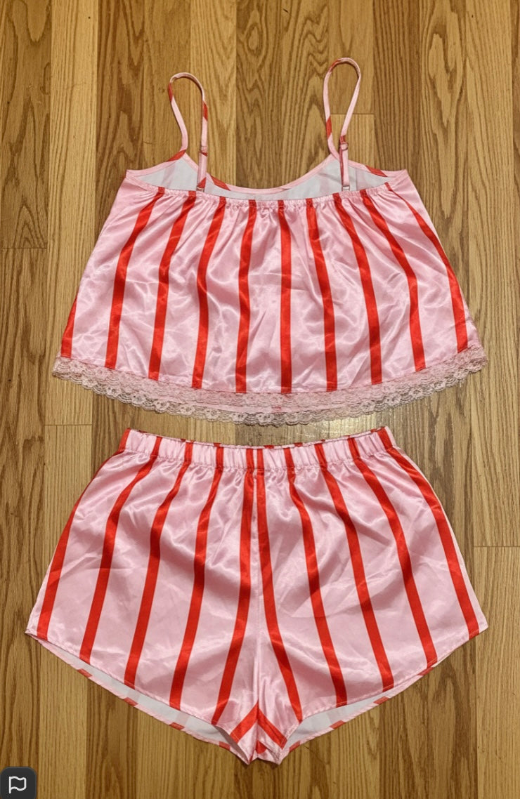 Satin Striped Cami & Pajama Short Set - boohoo