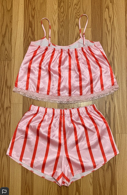 Satin Striped Cami & Pajama Short Set - boohoo