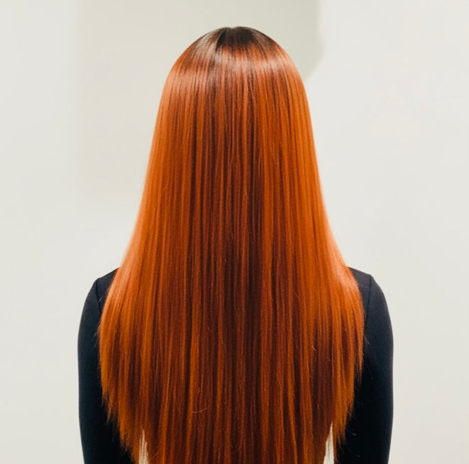 Orange Heat-Resistant Synthetic Wig with Full Bangs — Long Straight