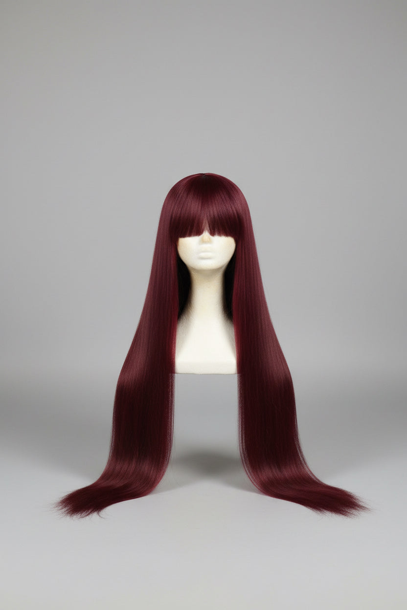 Wine Red Straight Wig | Heat Resistant Synthetic – Pre-Owned