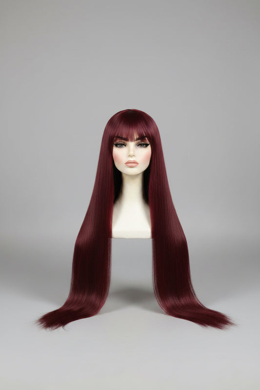 Wine Red Straight Wig | Heat Resistant Synthetic – Pre-Owned