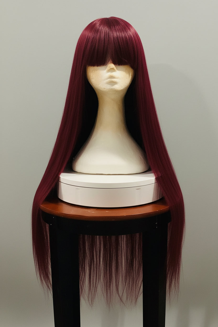 Wine Red Straight Wig | Heat Resistant Synthetic – Pre-Owned