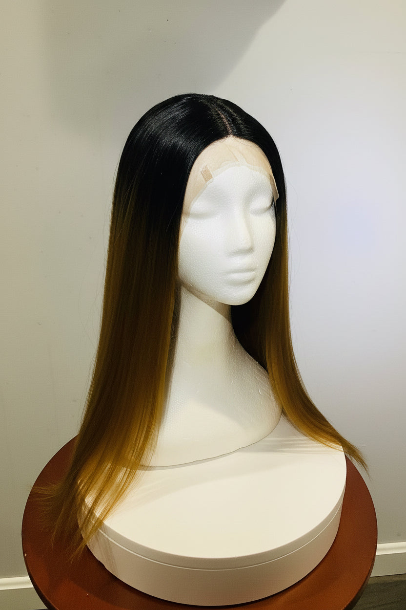 Bone Straight 2×6 Lace Frontal Wig | Ombre Black Root to Blonde | Pre-Owned