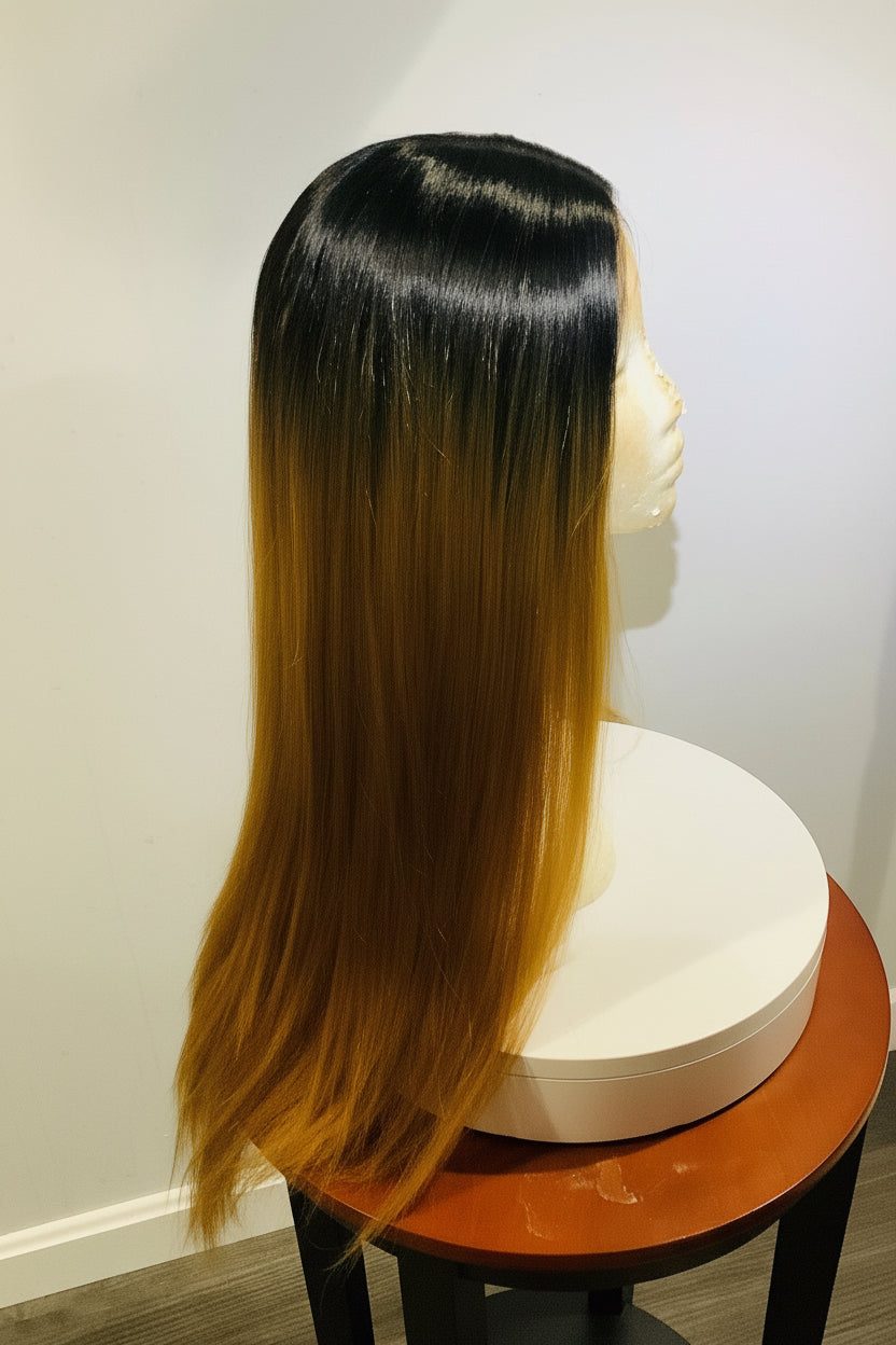 Bone Straight 2×6 Lace Frontal Wig | Ombre Black Root to Blonde | Pre-Owned