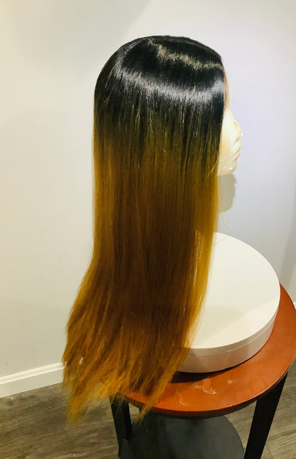 Bone Straight 2×6 Lace Frontal Wig | Ombre Black Root to Blonde | Pre-Owned
