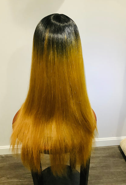 Bone Straight 2×6 Lace Frontal Wig | Ombre Black Root to Blonde | Pre-Owned